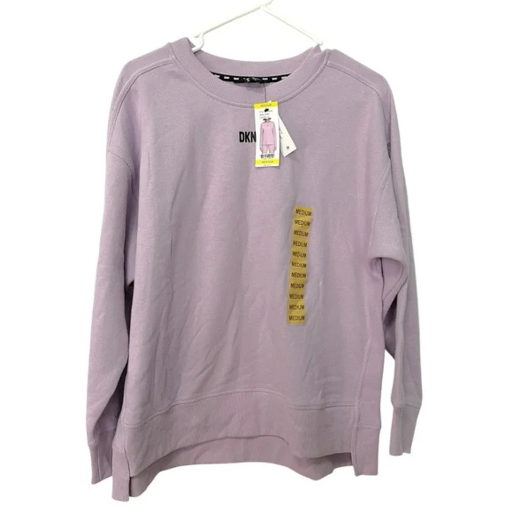 NEW DKNY Medium Purple Sweatshirt Crew Neck Logo Pullover Athleisure Sporty